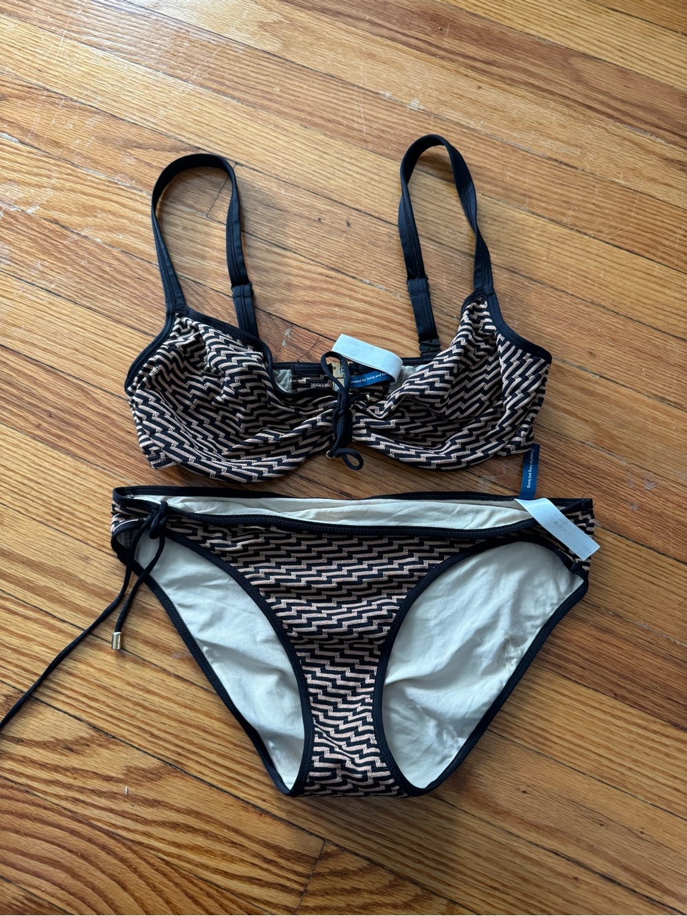 Marie Jo Textured Black and Tan Women's Bikini Set Size medium